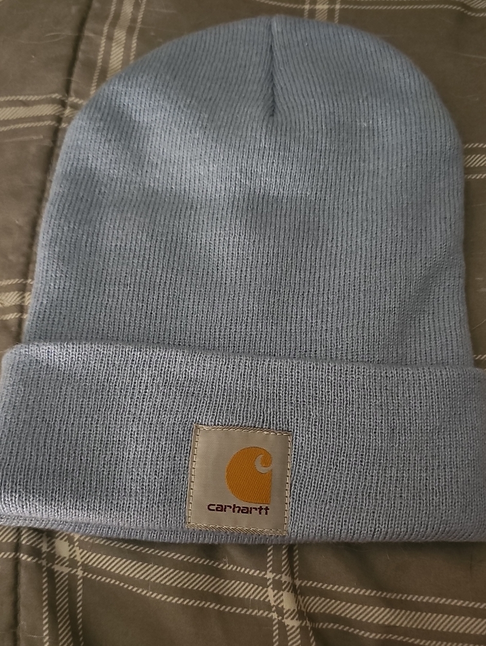 Carhartt Light Blue Cuffed Knit Beanie with Logo Patch